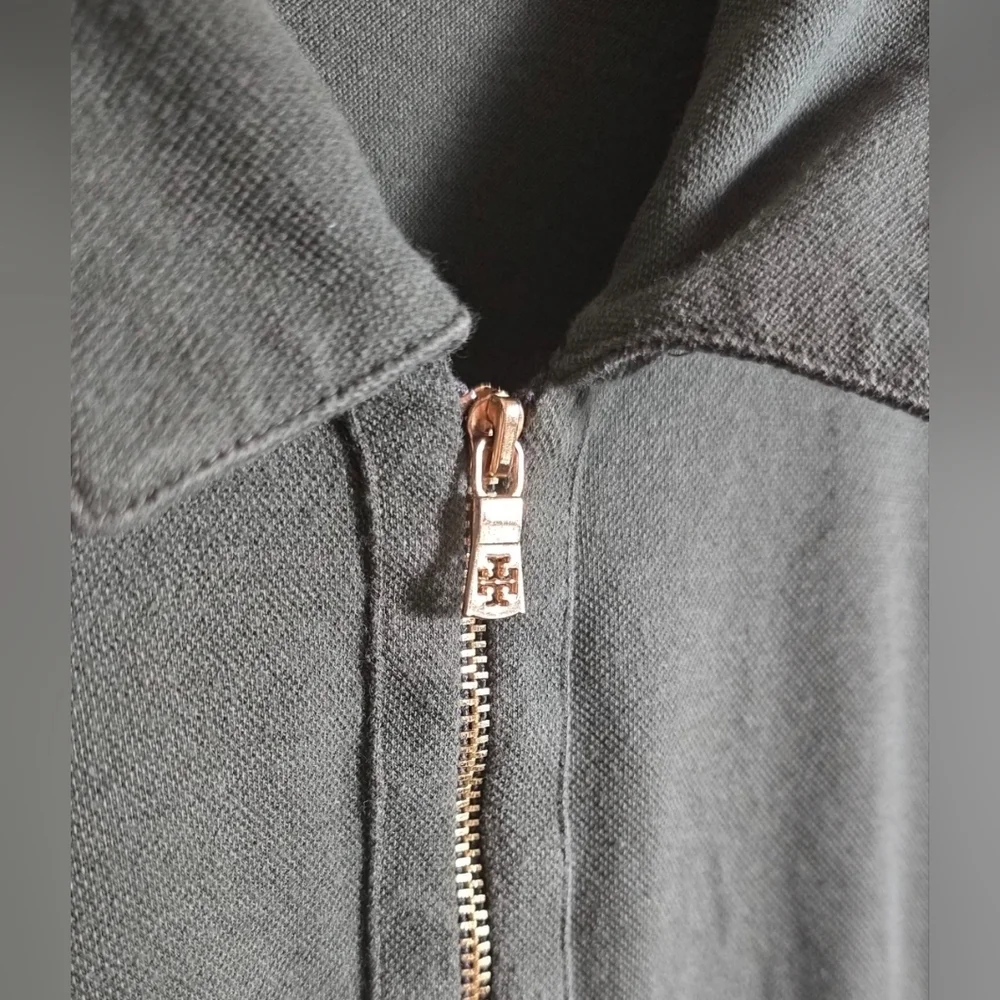Tory Burch Dark Green Short-Sleeve Polo with Gold Zip